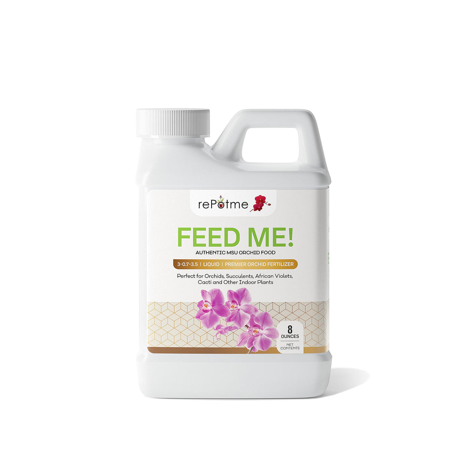 rePotme orchid fertilizer bottle front showing MSU formulation for healthy blooms