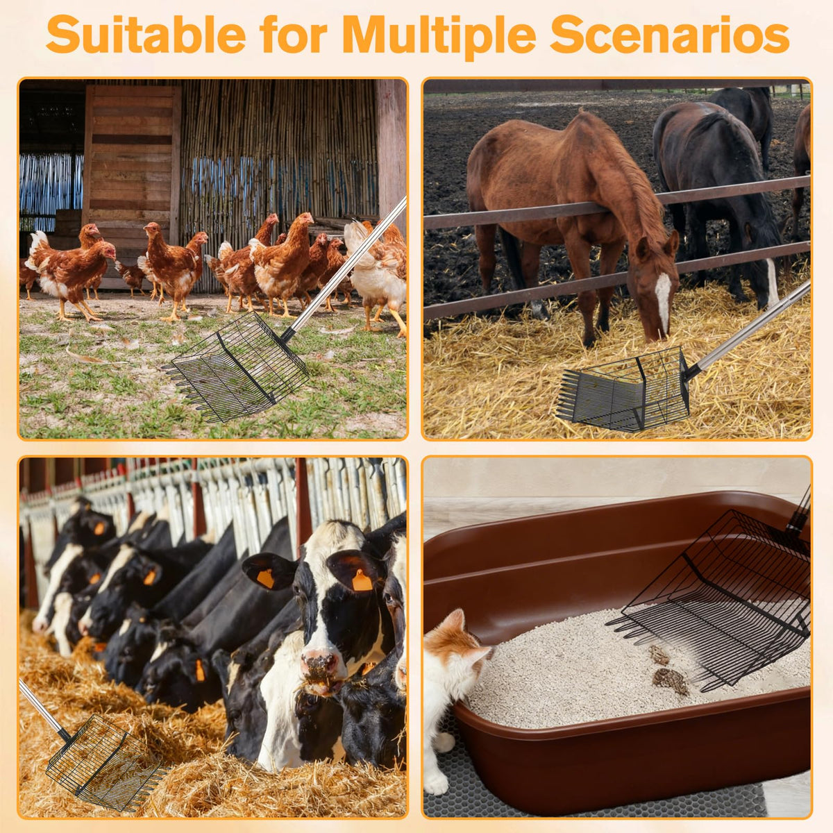 Reptilux durable coop scoop shown in action handling wet manure