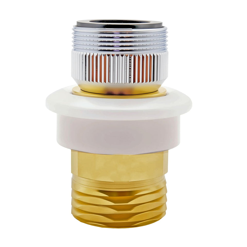 Repustor snap-coupling adapter assembly demonstrating a quick, secure faucet connection.