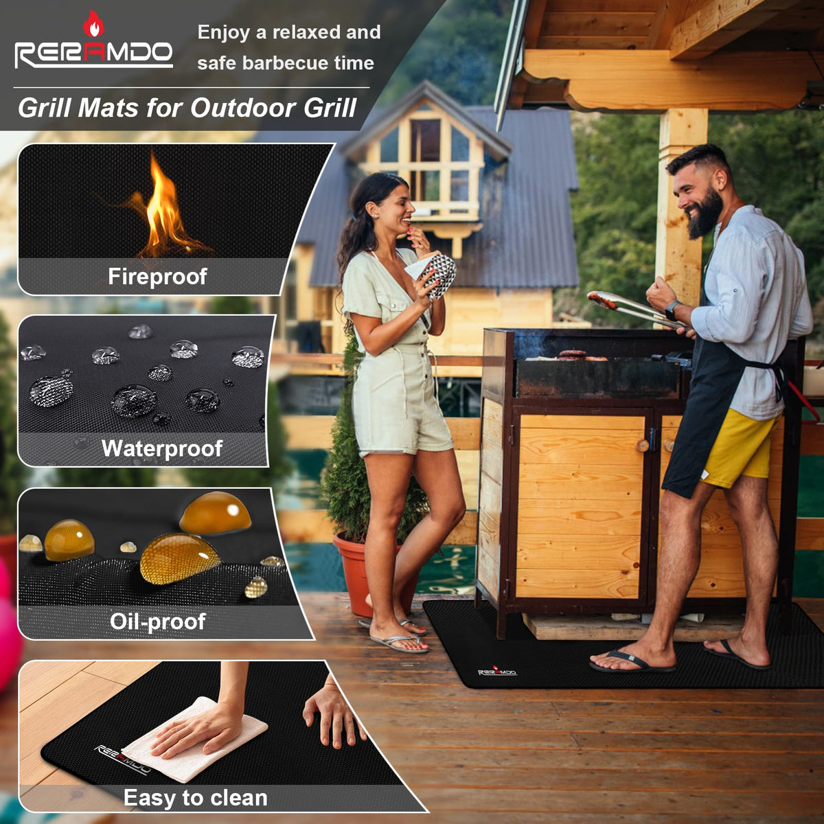 RERAMDO deck protector mat guards outdoor surfaces from oil splashes