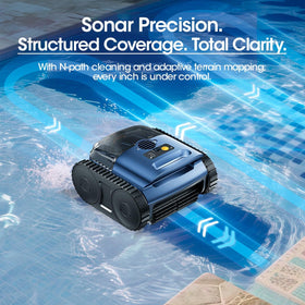 RERIOU cordless robotic pool vacuum bottom view showing efficient debris pickup layout