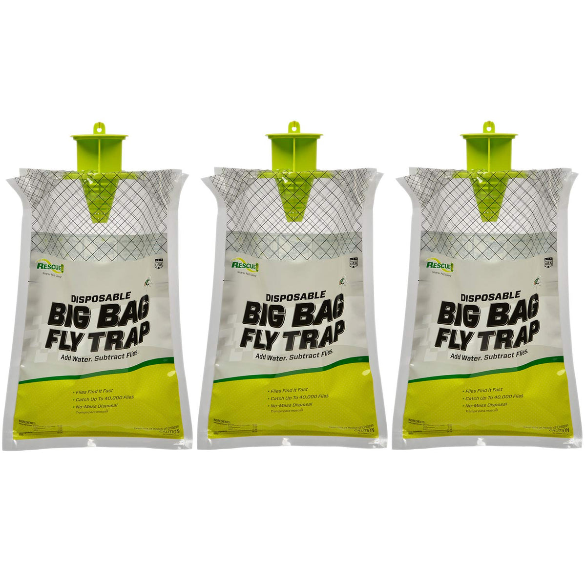 RESCUE! Big Bag Fly Trap outdoor packaging ready for setup to control flies