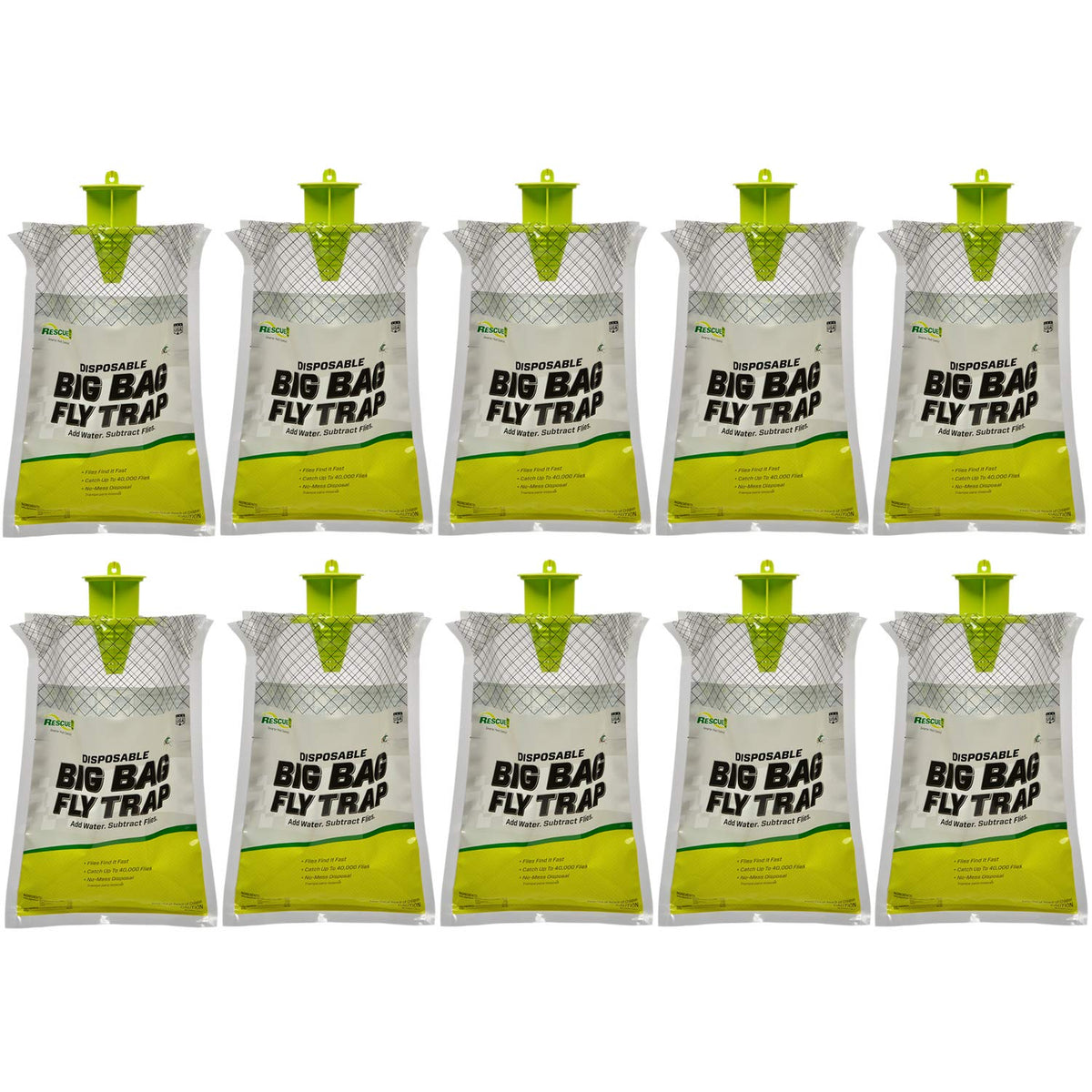 RESCUE! Big Bag Fly Trap ready for outdoor setup to control flies around a yard.