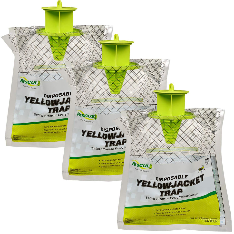 RESCUE! disposable trap outdoors ready to attract yellowjackets and reduce buzzing