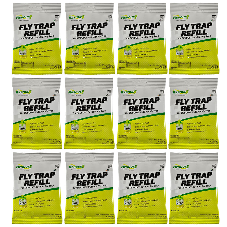 RESCUE! Fly trap bait refill 12-pack attracts common flies outdoors.