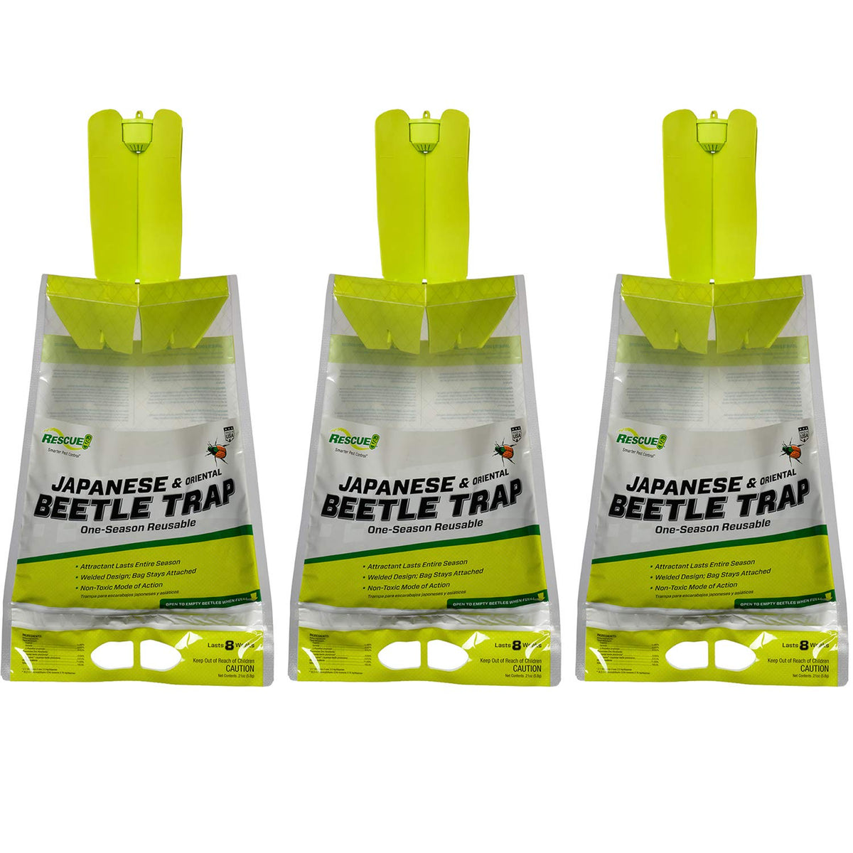 RESCUE! Japanese Beetle Trap bag-3-traps captures beetles for easier garden protection.