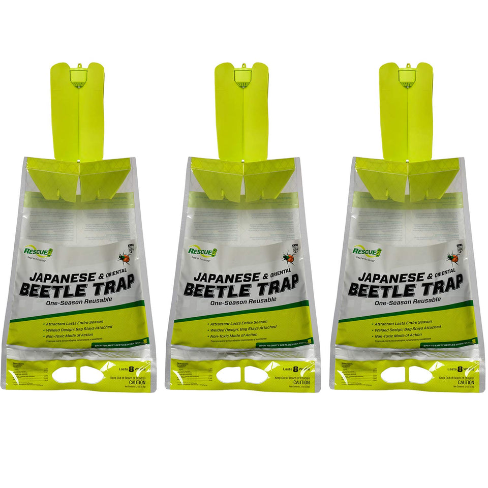 RESCUE! Japanese Beetle Trap bag-3-traps captures beetles for easier garden protection.