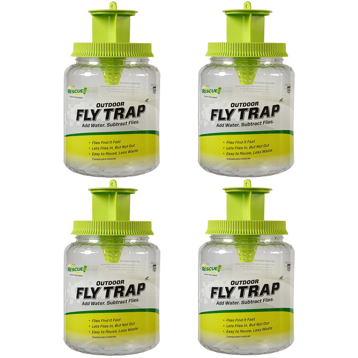 RESCUE! Outdoor Fly Trap with four traps assembled reduces backyard fly activity.
