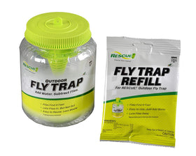 RESCUE! Outdoor Fly Trap attractant lure draws flies away from groups and gatherings.