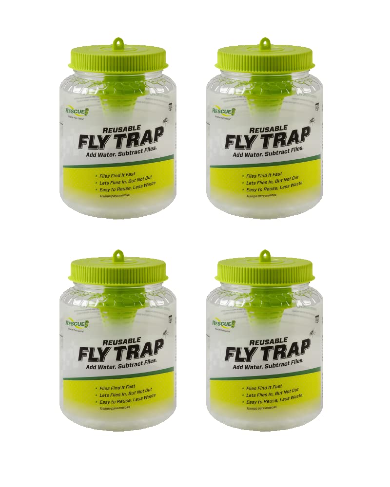 RESCUE Outdoor Fly Trap Canister 4-Pack ready for patio use, enabling multi-area fly control