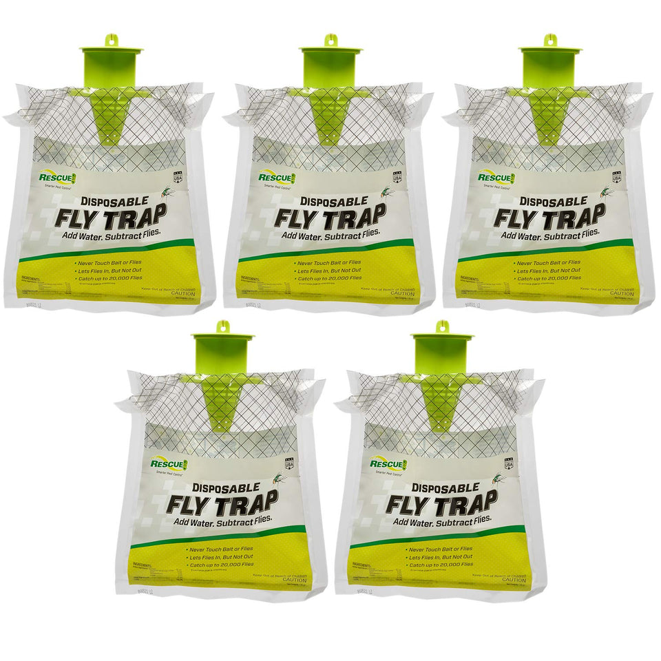 RESCUE! outdoor fly trap hanging bait attracts flies away from patios