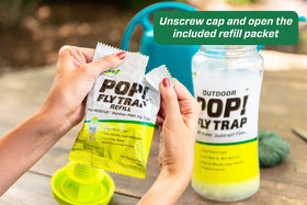 RESCUE! POP! Fly Trap open lid for easy attractant filling and setup.