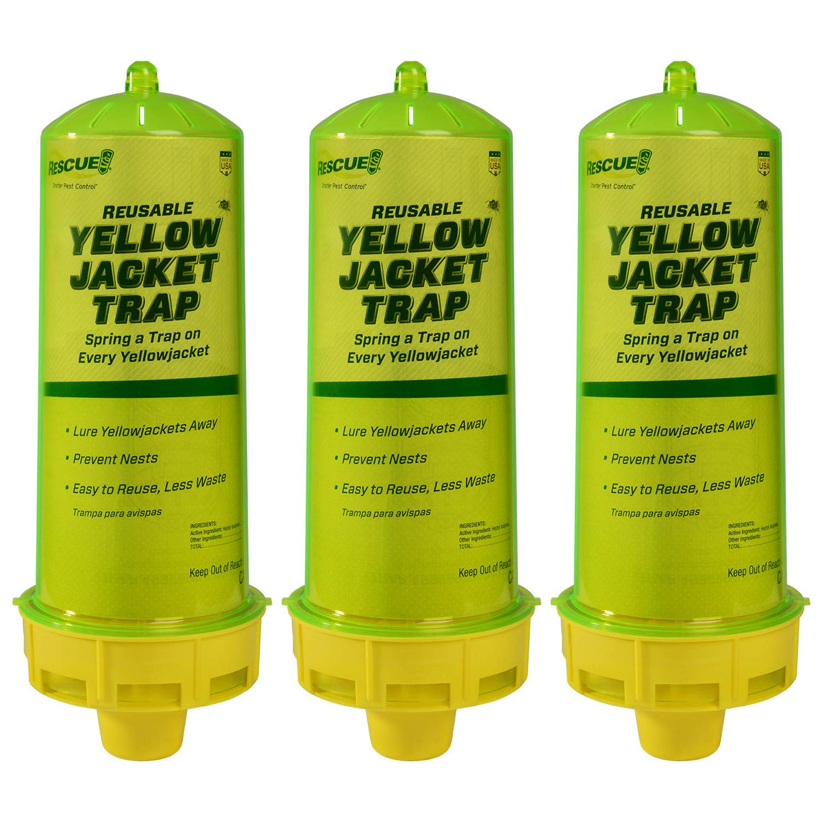 RESCUE! reusable yellowjacket trap front-view enhances outdoor safety.