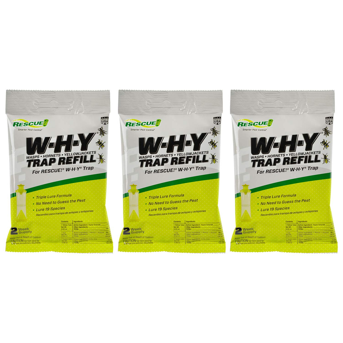 RESCUE! WHY Trap attractant refill 2-week 3-pack for outdoor use.