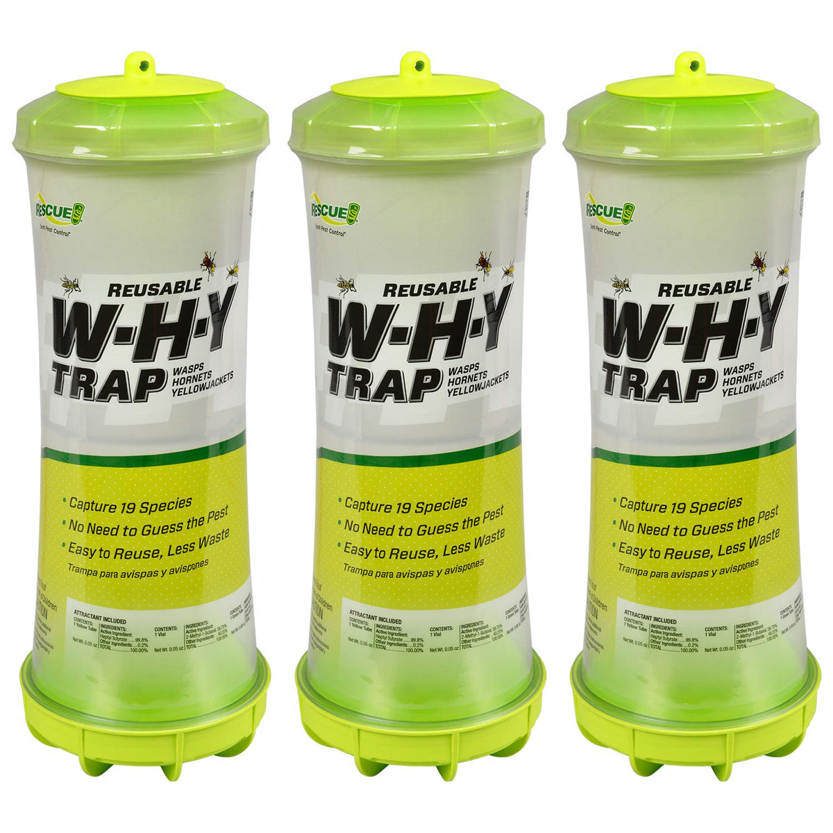 RESCUE! WHY Trap hanging outdoors demonstrates easy setup and protection.