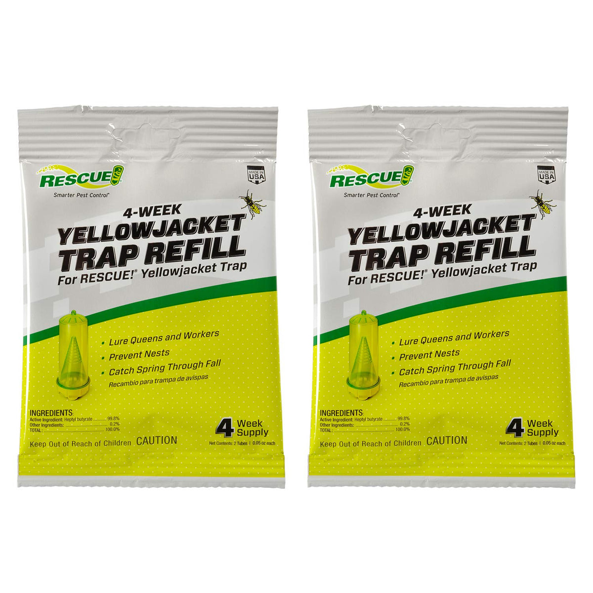 RESCUE! Yellowjacket Attractant refill vials lure yellowjackets into reusable traps.