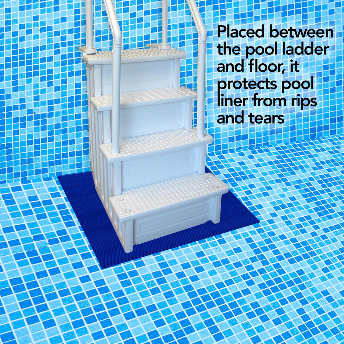RESILIA Stay-Put ladder mat with v-grooved surface improves grip on wet steps.