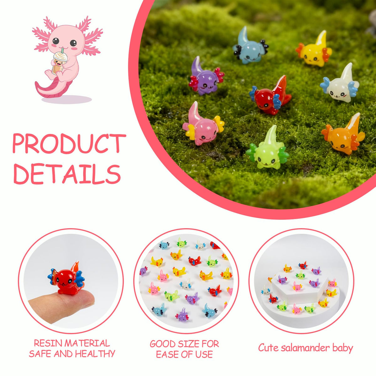ResinGlow axolotl miniatures provide aquarium accents with subtle luminosity.