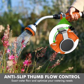 Restmo 10-pattern dial enables versatile watering from mist to jet.