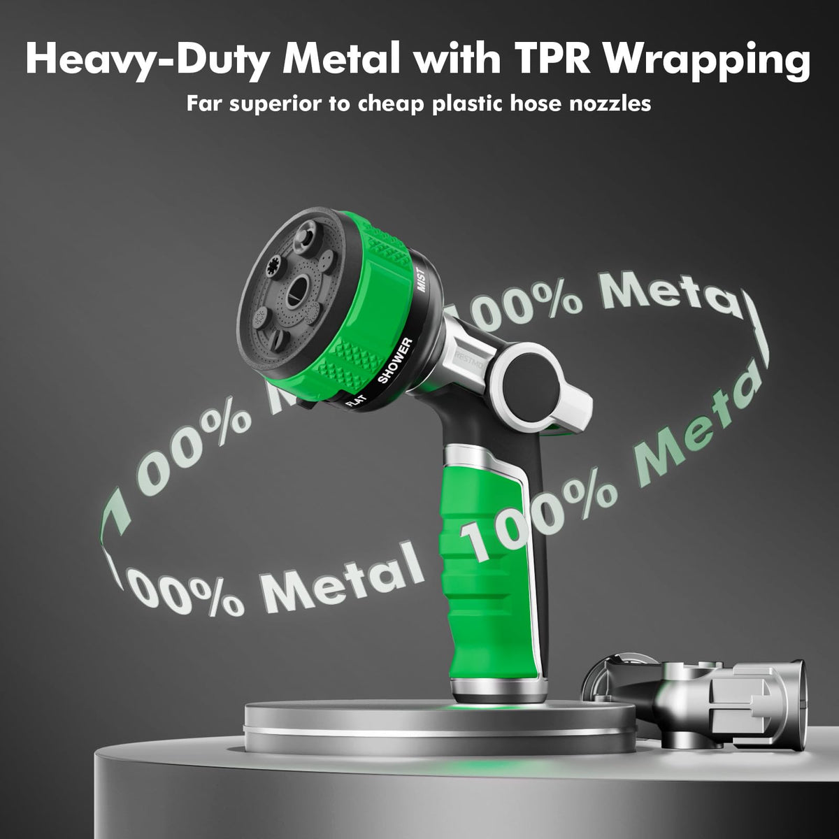 Restmo nozzle fits standard 3/4-inch hoses for universal use.