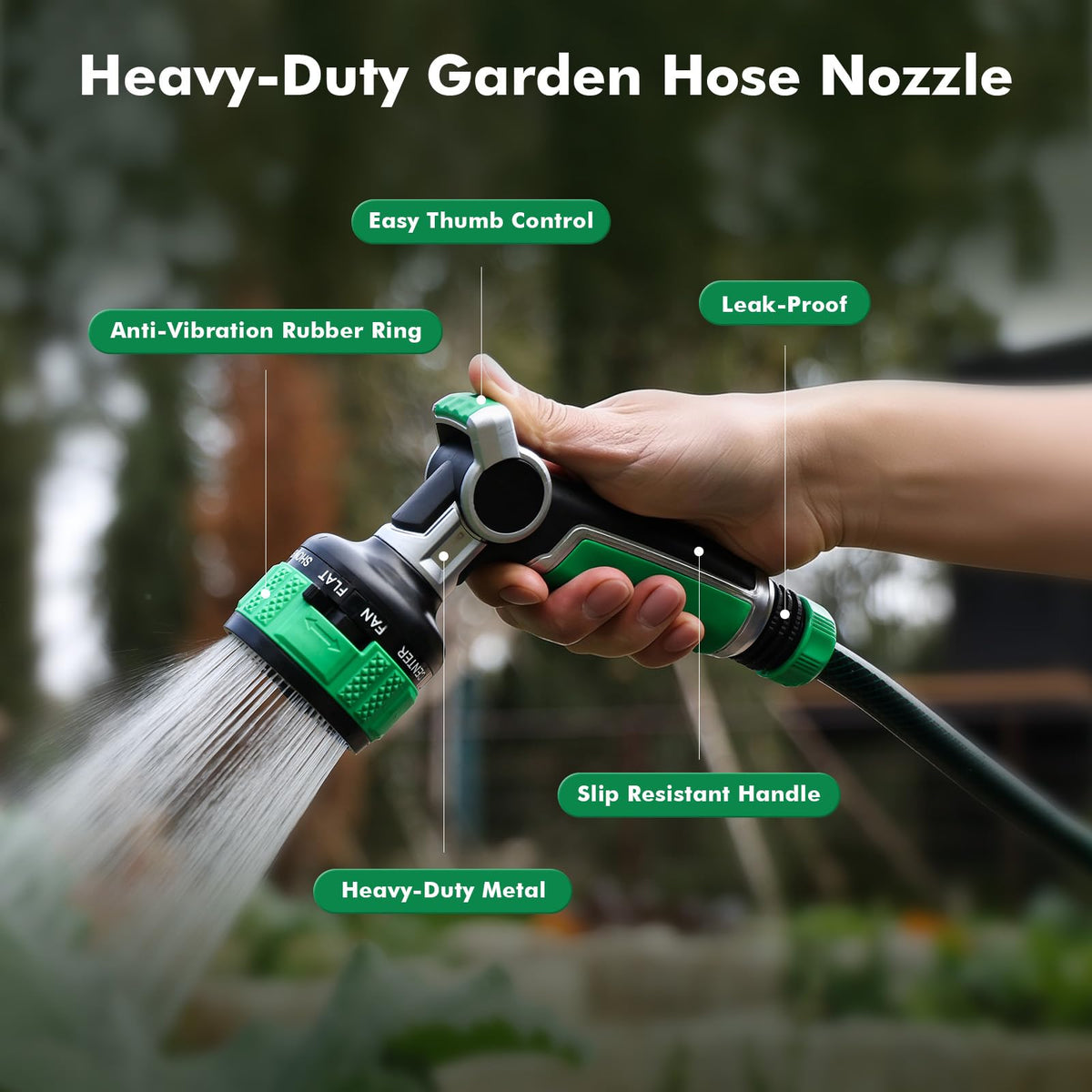 Restmo 9-patterns nozzle for tough cleaning and delicate watering.