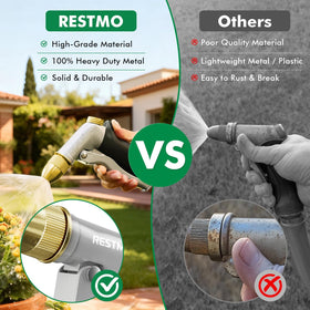 Restmo 3/4 inch NH thread compatible with standard garden hoses and seals tightly.