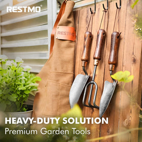 Restmo cultivator highlights strong steel and sharp tines for aeration and soil loosening.
