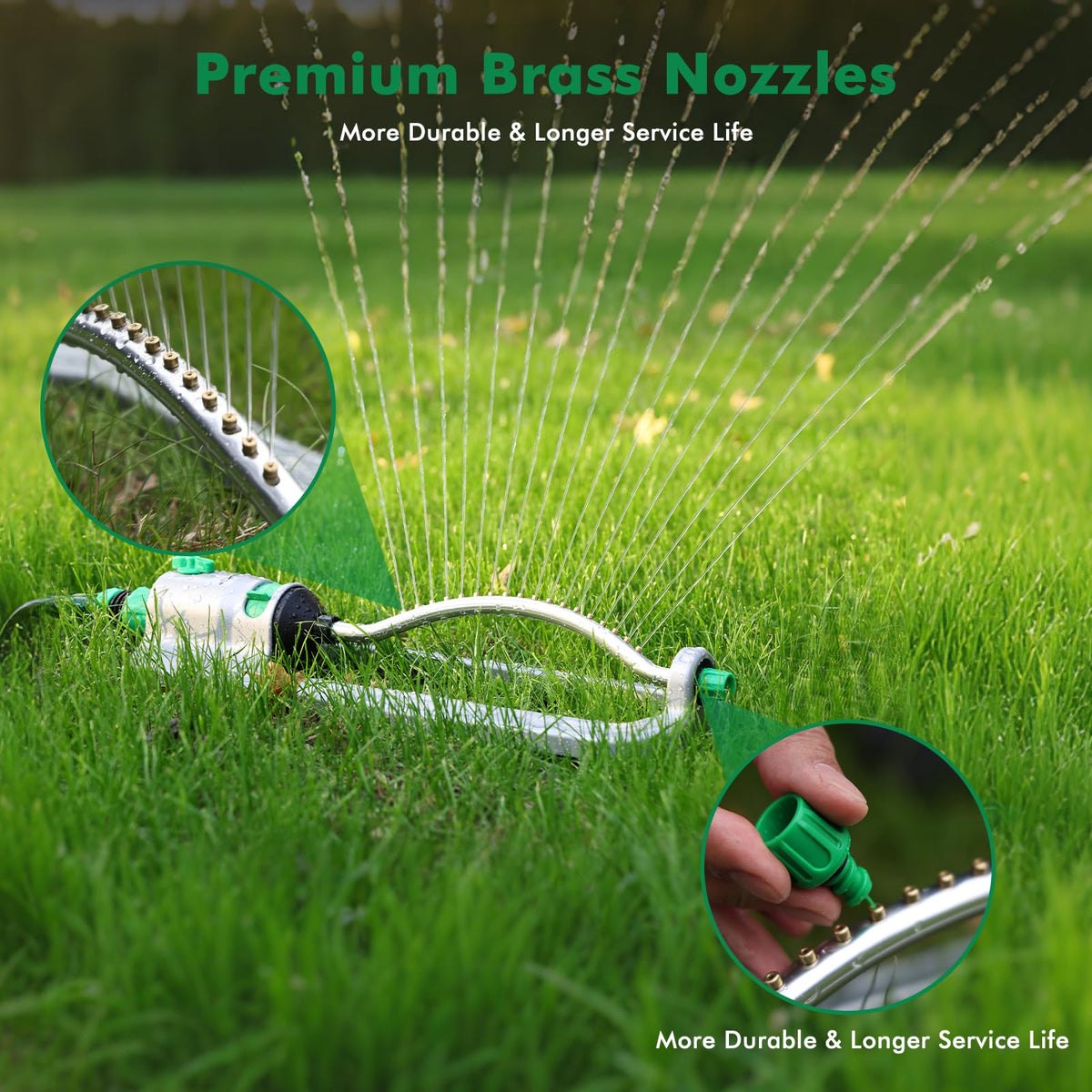 Restmo sprinkler achieves 3600 sq ft coverage with even distribution across a large yard.