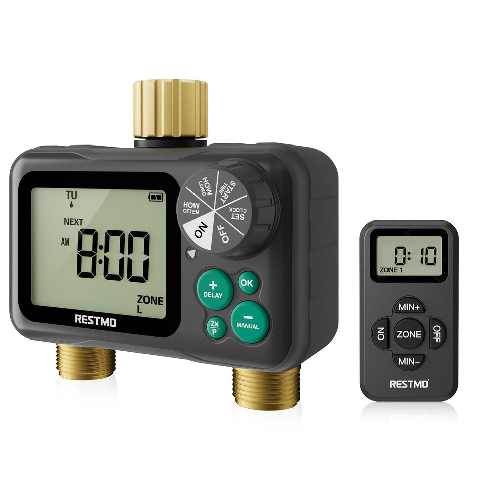 Restmo brass sprinkler timer with remote control for convenient watering from afar