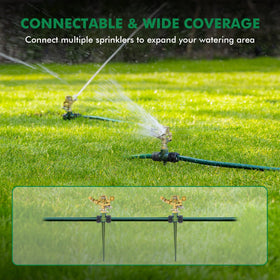 Restmo connect multiple sprinklers for larger areas with flow-through.