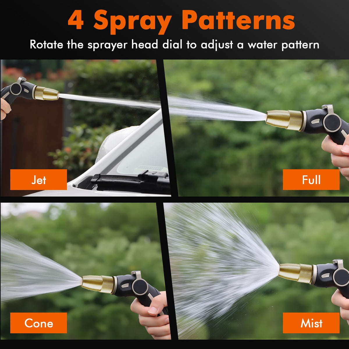 Restmo ergonomic design hose nozzle fits multiple hand sizes for comfortable watering.