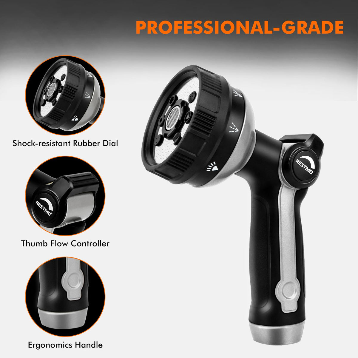 Restmo ergonomic handle with soft TPU grip reduces hand fatigue.