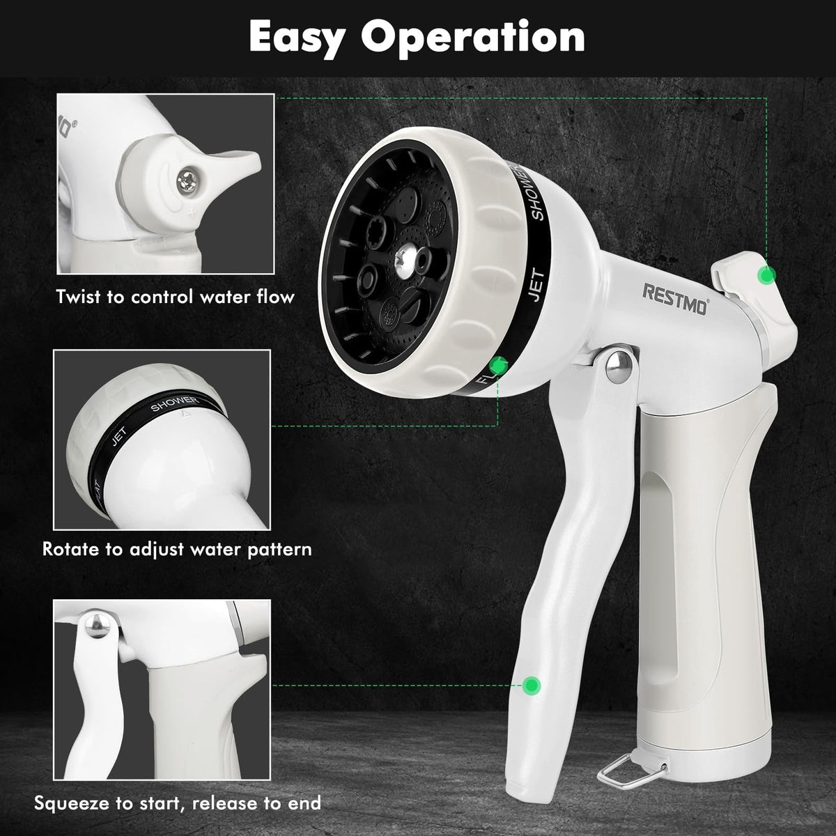 Restmo ergonomic soft grip handle reduces hand fatigue during watering