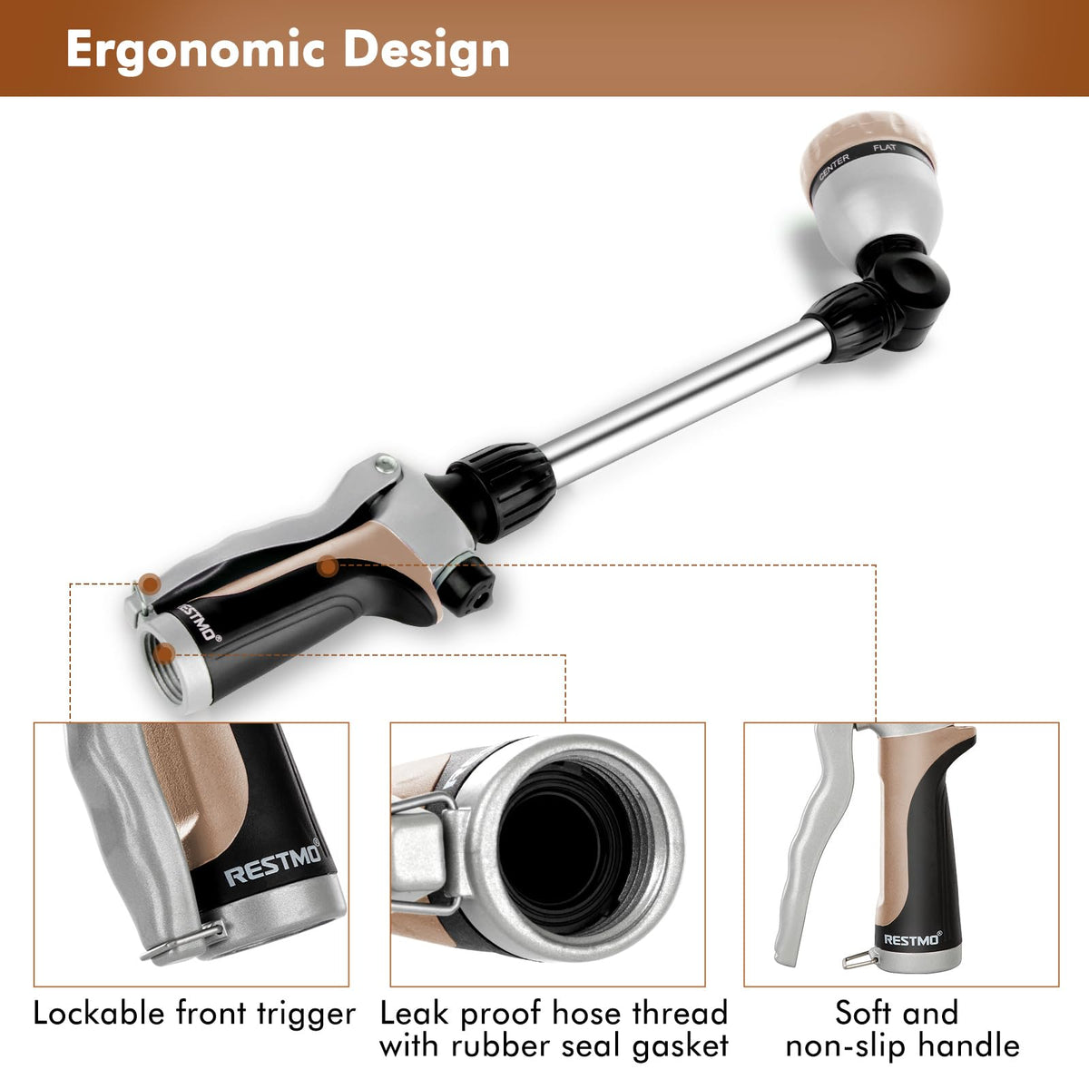 Restmo 16-inch wand with TPU coating resists wear during garden tasks.