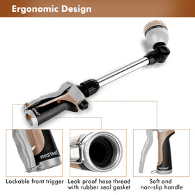 Restmo 16-inch wand with TPU coating resists wear during garden tasks.