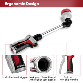 Restmo flow-control knob adjusts pressure for watering and cleaning tasks
