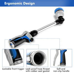 Restmo flow-control knob provides precise water pressure for plants and cleaning.