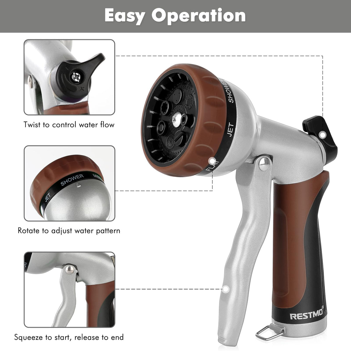 Restmo flow-control knob lets you adjust pressure for plants or cars.