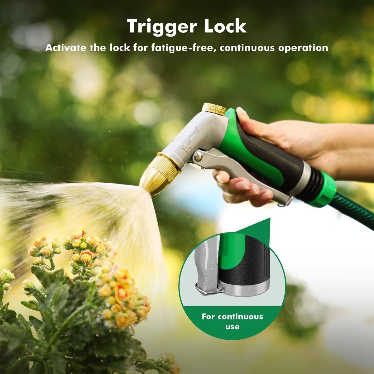 Restmo front trigger lock enables fatigue-free operation during extended sessions.
