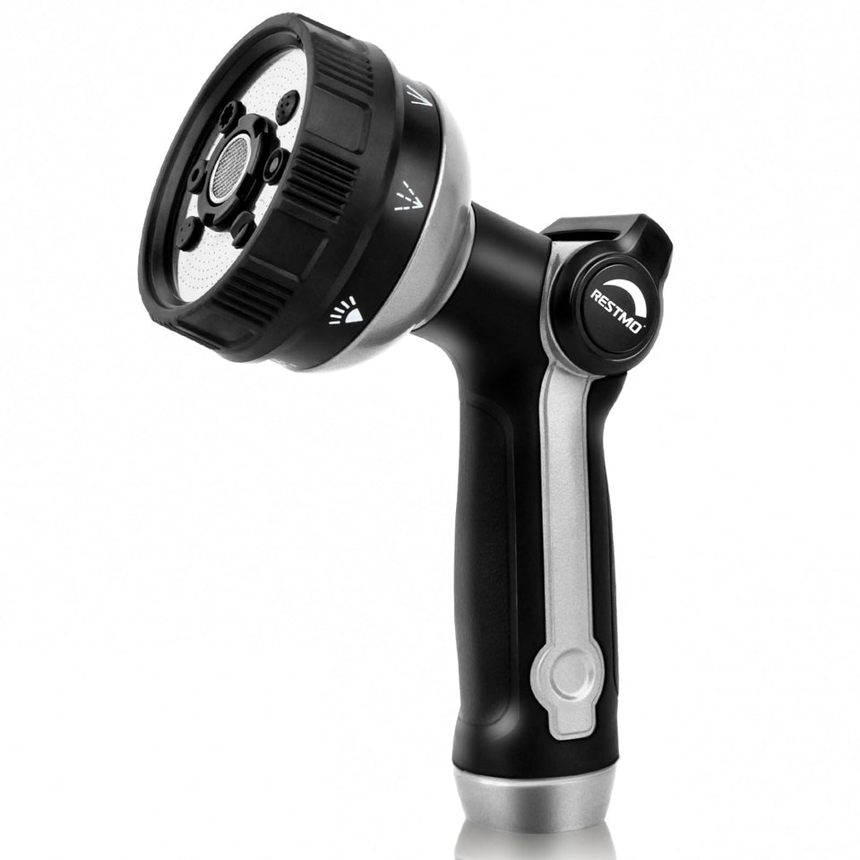 Restmo full shower hose nozzle with metal body for durable outdoor watering.