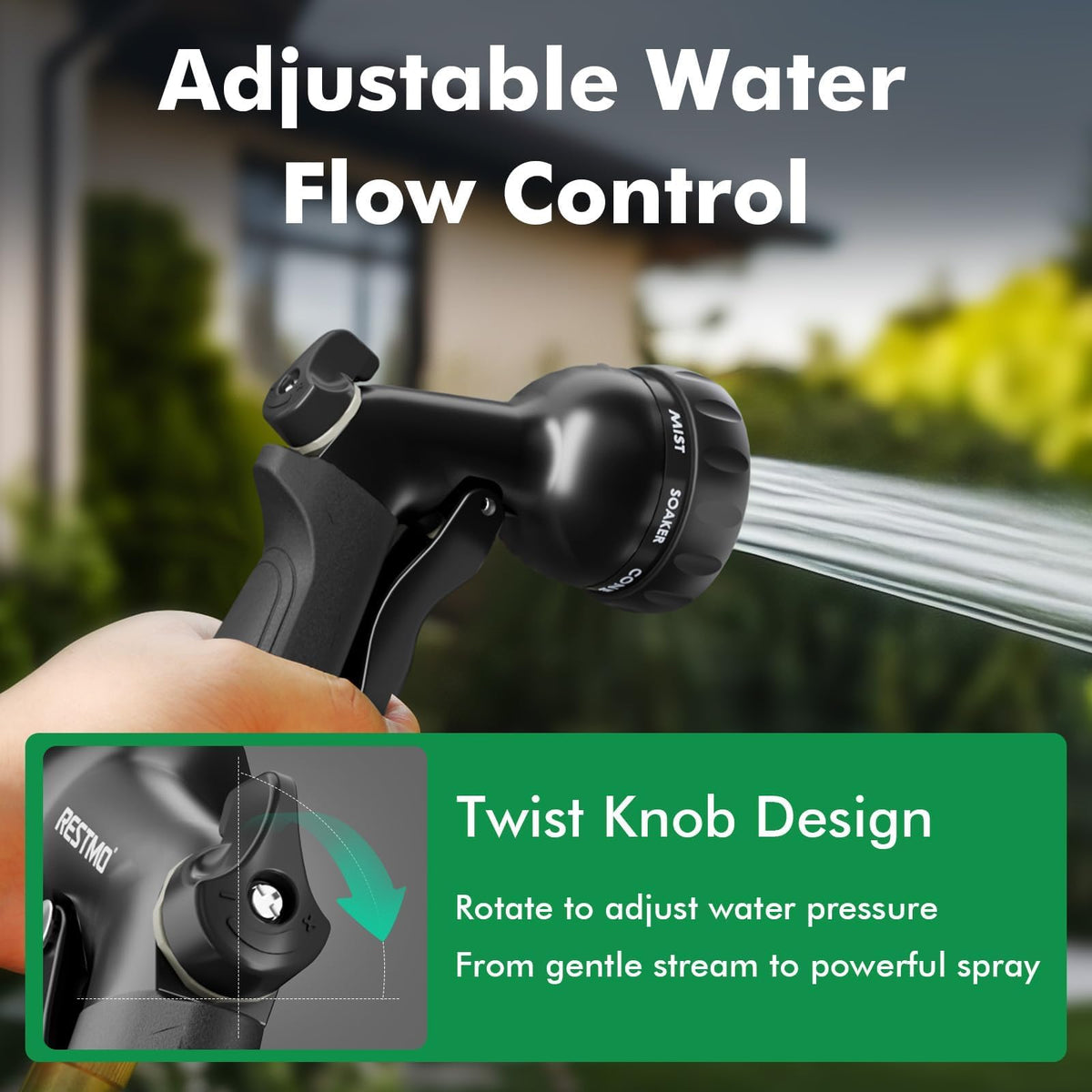 Restmo ergonomic grip with soft TPR reduces hand fatigue.