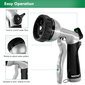 Restmo ergonomic grip provides comfortable operation during long watering sessions