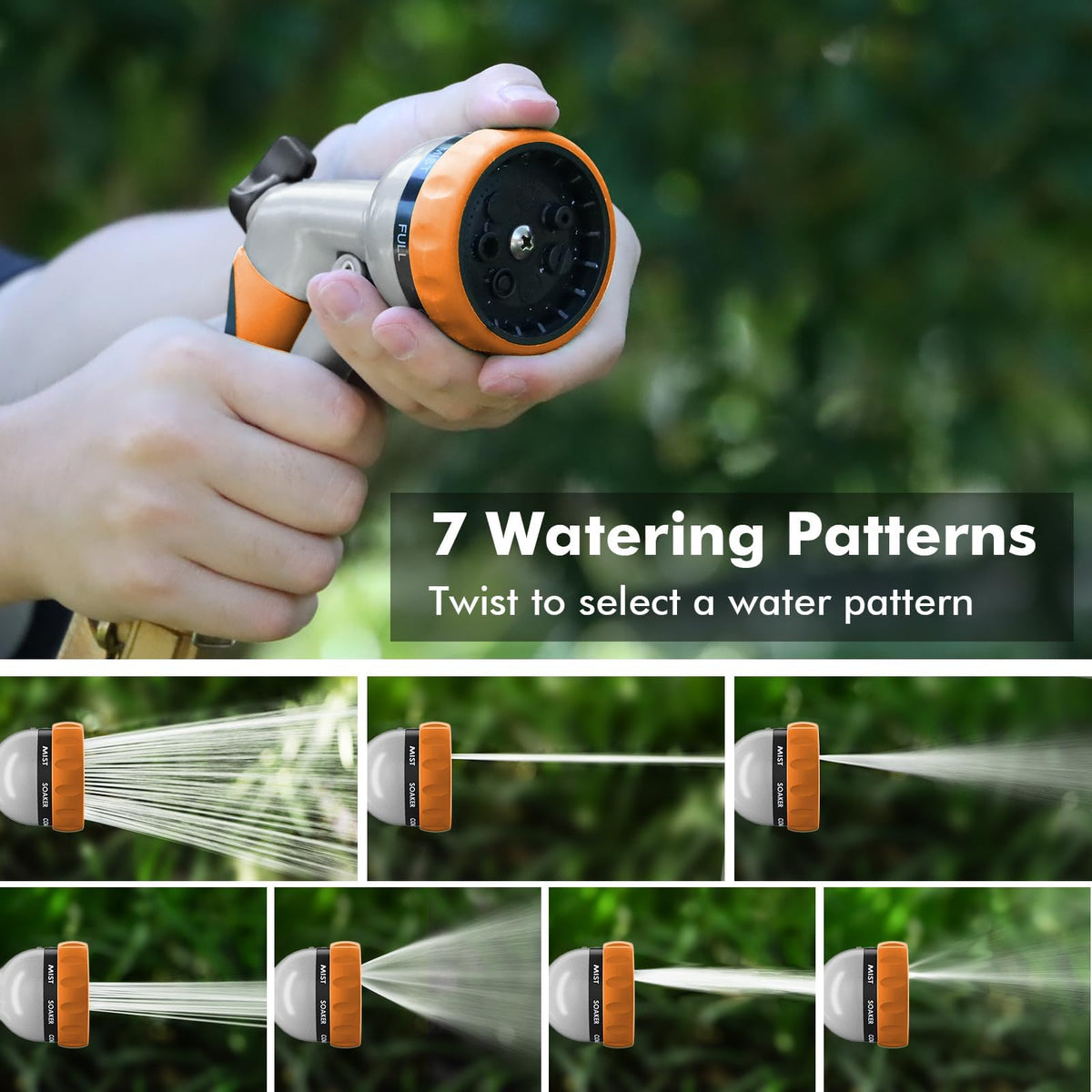 Restmo nozzle-flow-control demonstrates adjustable pressure for precise watering.