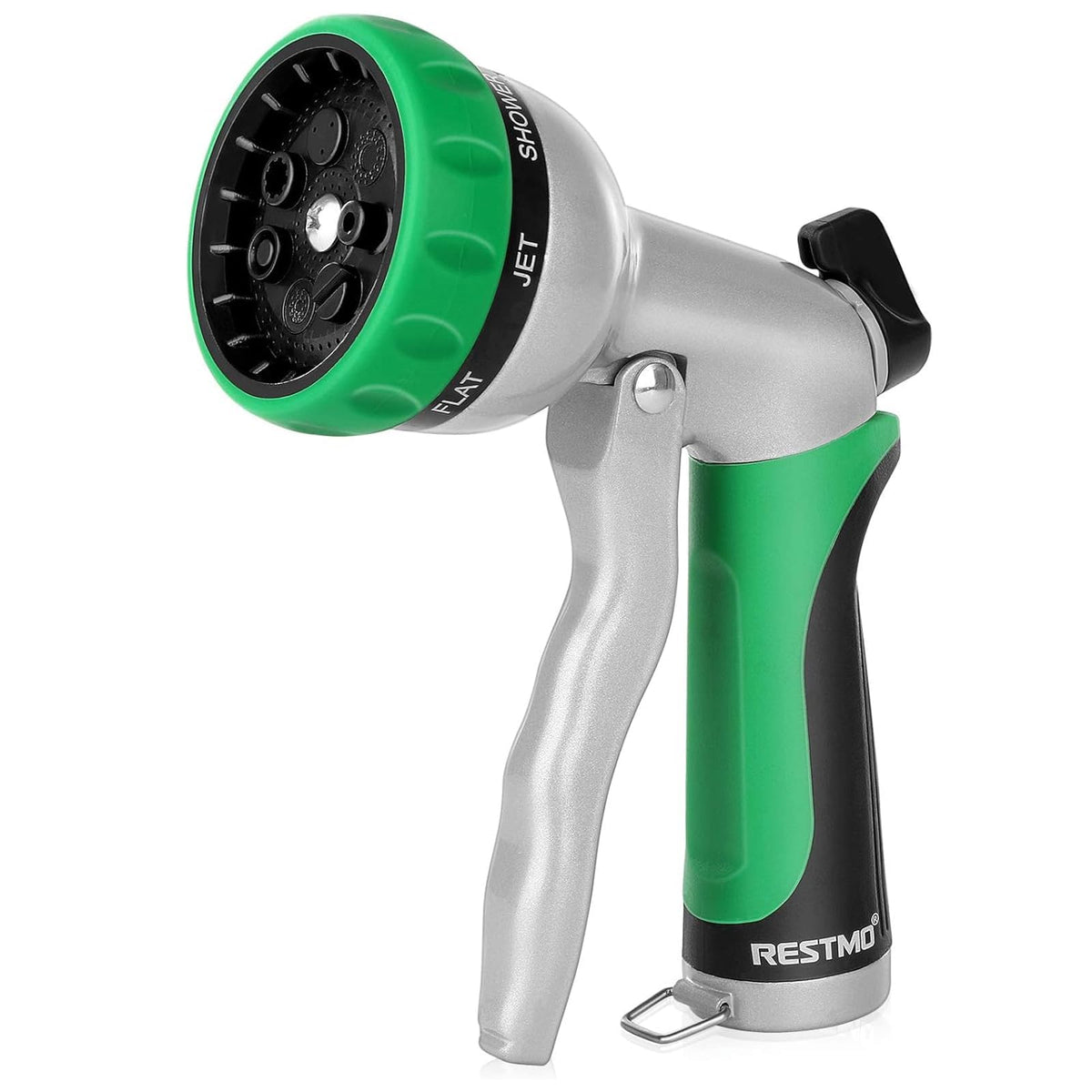 Restmo garden hose nozzle with heavy-duty metal body for durable use.