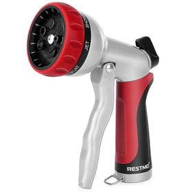 RESTMO garden hose nozzle with heavy-duty metal body for durable outdoor use