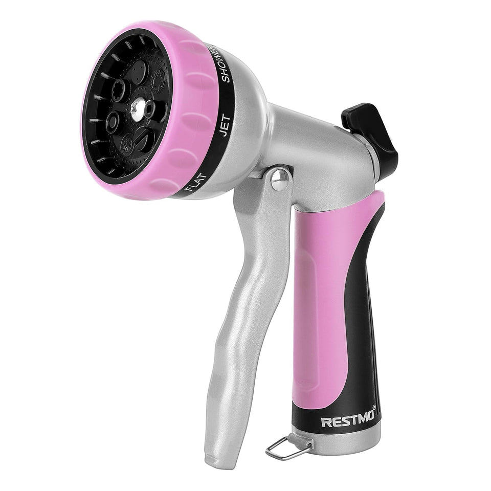 Restmo garden hose nozzle heavy-duty metal construction for durable watering sessions.