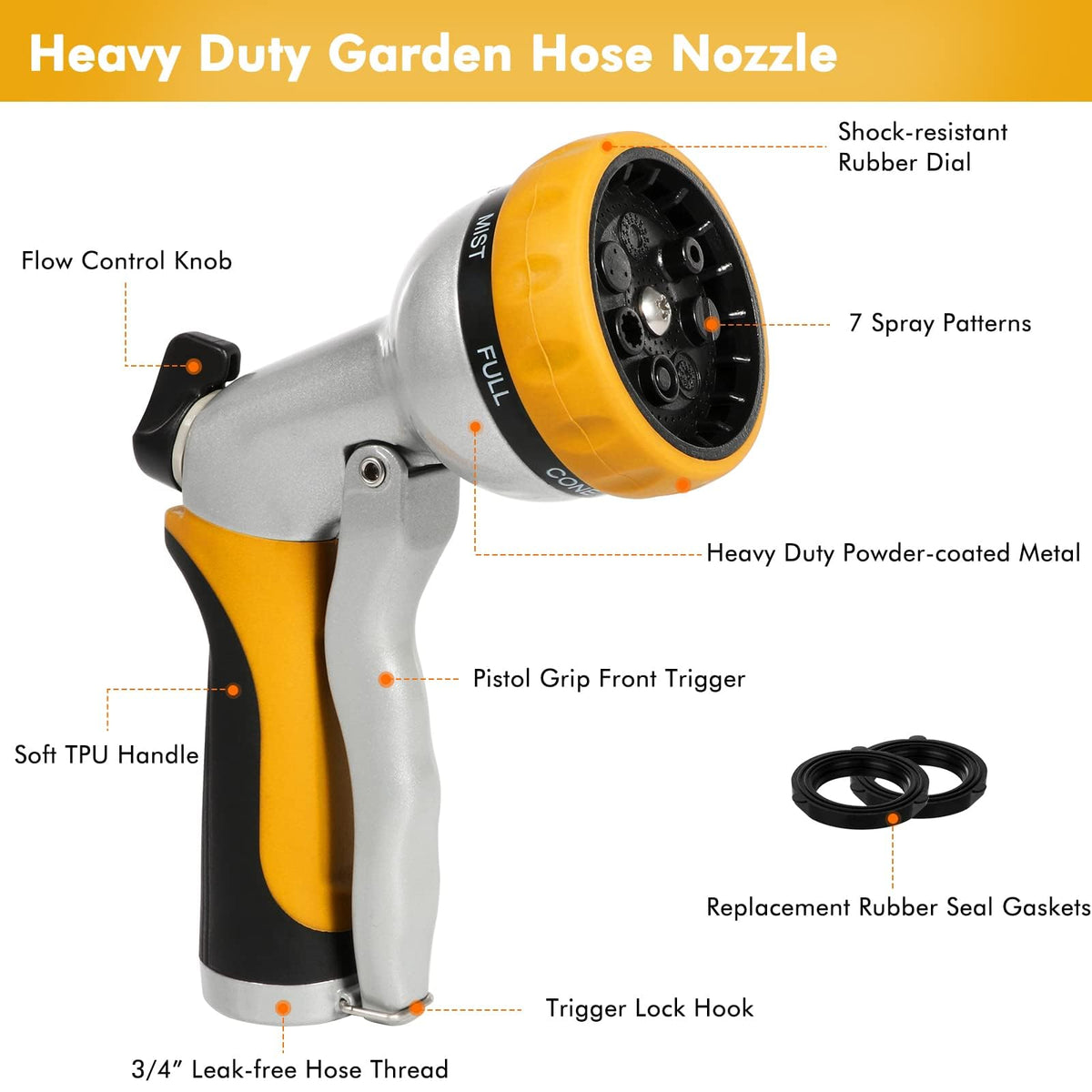 Restmo nozzle-patterns dial for versatile watering, cleaning, and misting tasks.