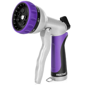 Restmo garden hose nozzle purple finish with durable metal body for long-lasting watering