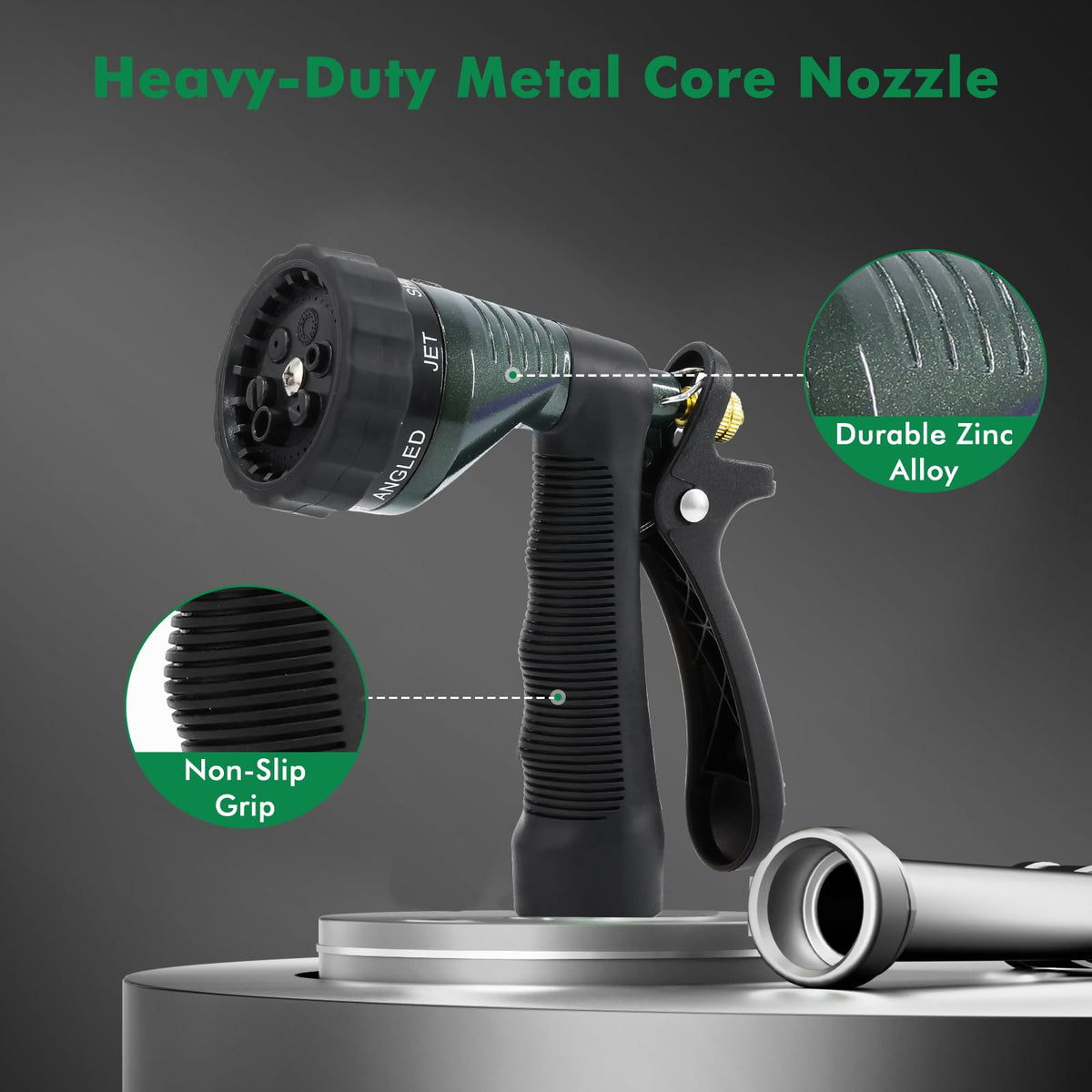 Restmo nozzle soaker mode provides gentle, splash-free plant care.