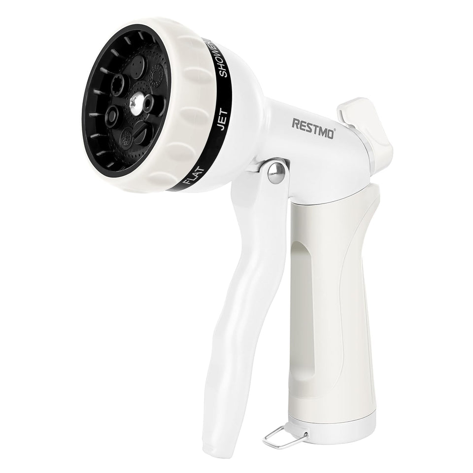 Restmo garden nozzle with seven pattern dial for versatile watering across lawn and beds